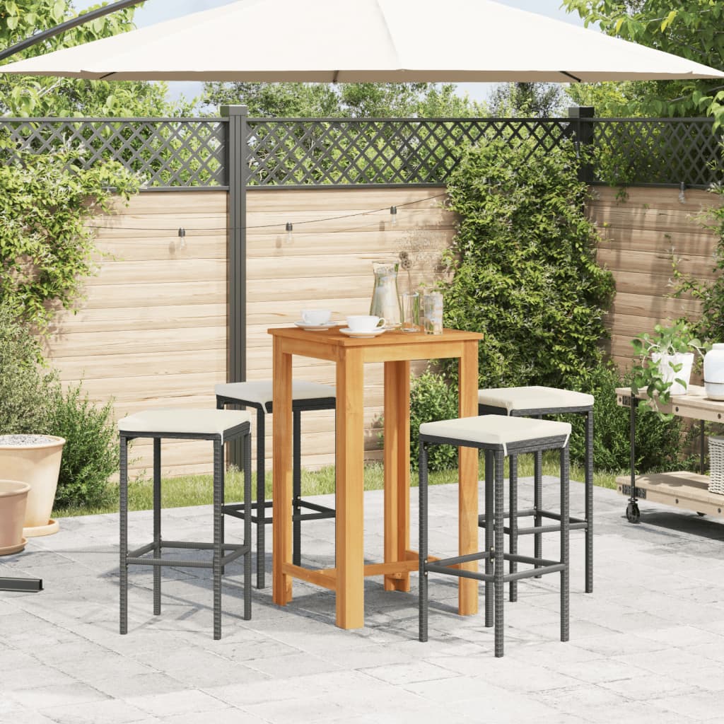 Ensemble de bar de jardin 5 pcs noir bois massif acacia rotin