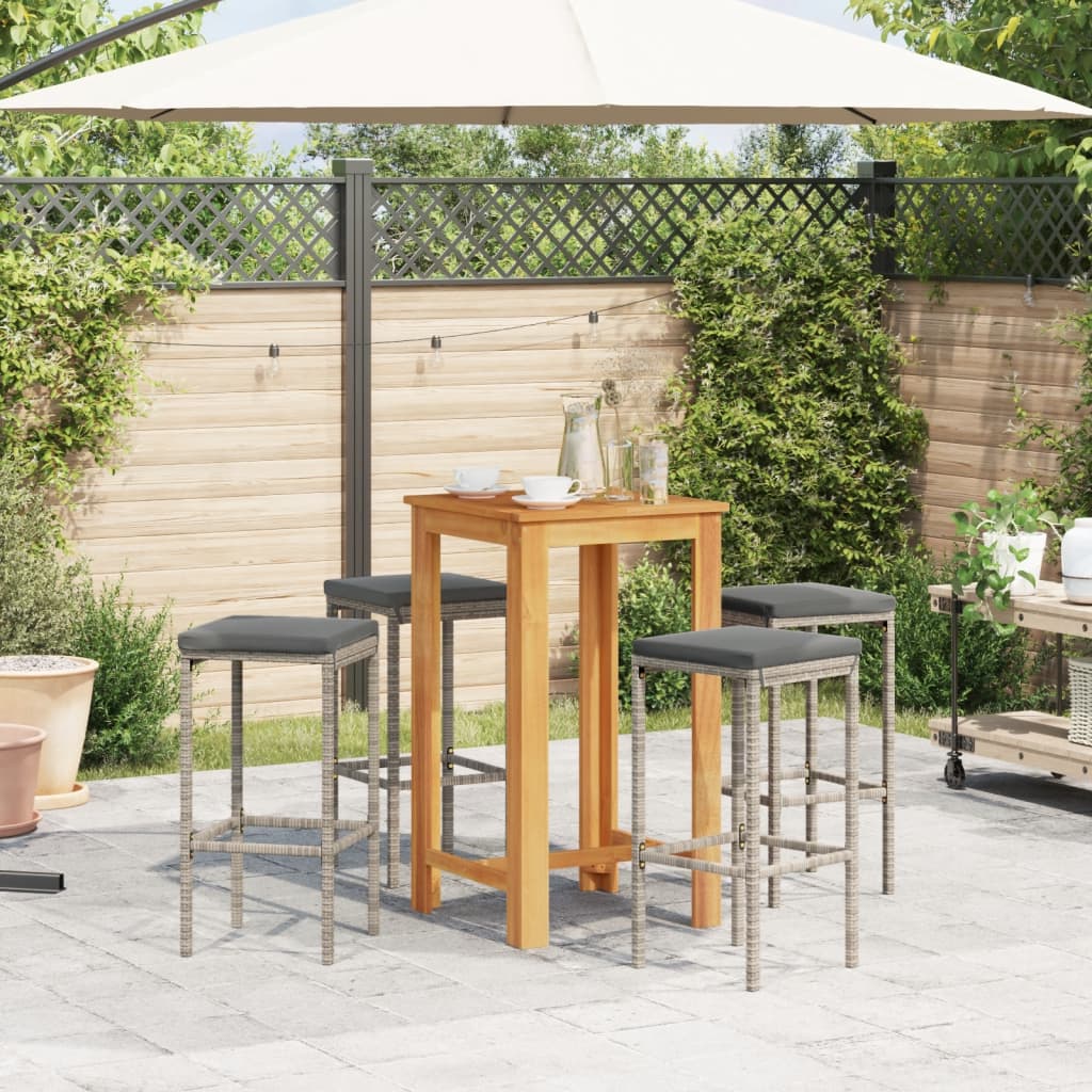 Ensemble de bar de jardin 5 pcs gris bois massif acacia rotin