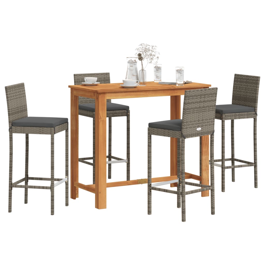 Ensemble de bar de jardin 5 pcs gris bois massif acacia rotin