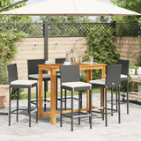 Ensemble de bar de jardin 7 pcs noir bois massif acacia rotin