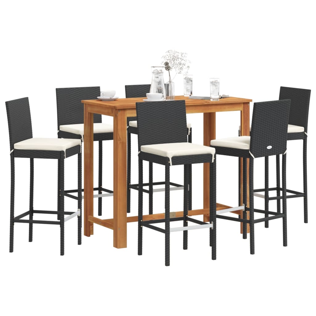 Ensemble de bar de jardin 7 pcs noir bois massif acacia rotin