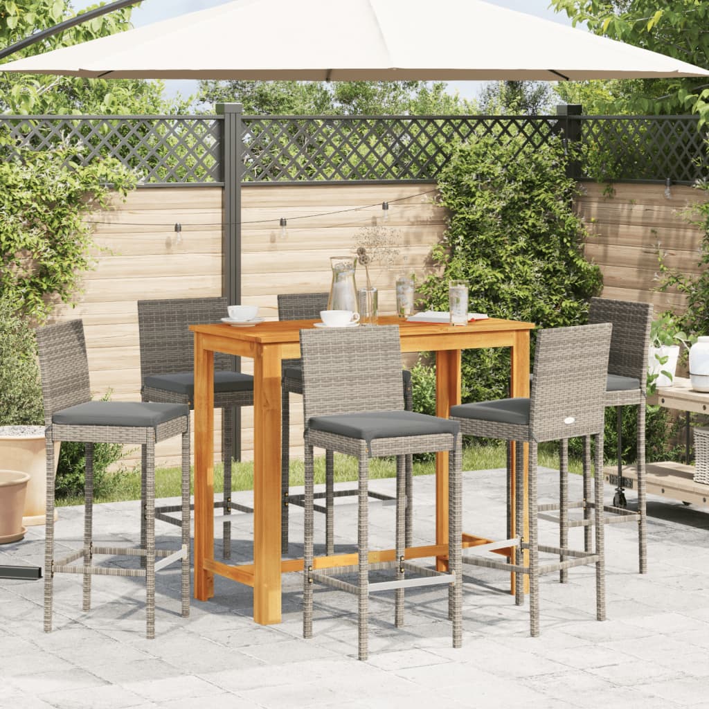 Ensemble de bar de jardin 7 pcs gris bois massif acacia rotin