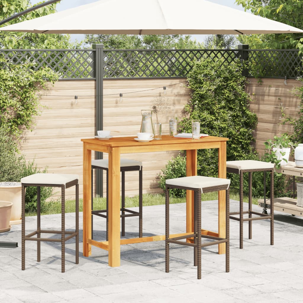 Ensemble de bar de jardin 5 pcs marron bois massif acacia rotin