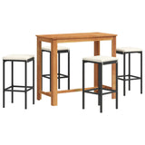 Ensemble de bar de jardin 5 pcs noir bois massif acacia rotin