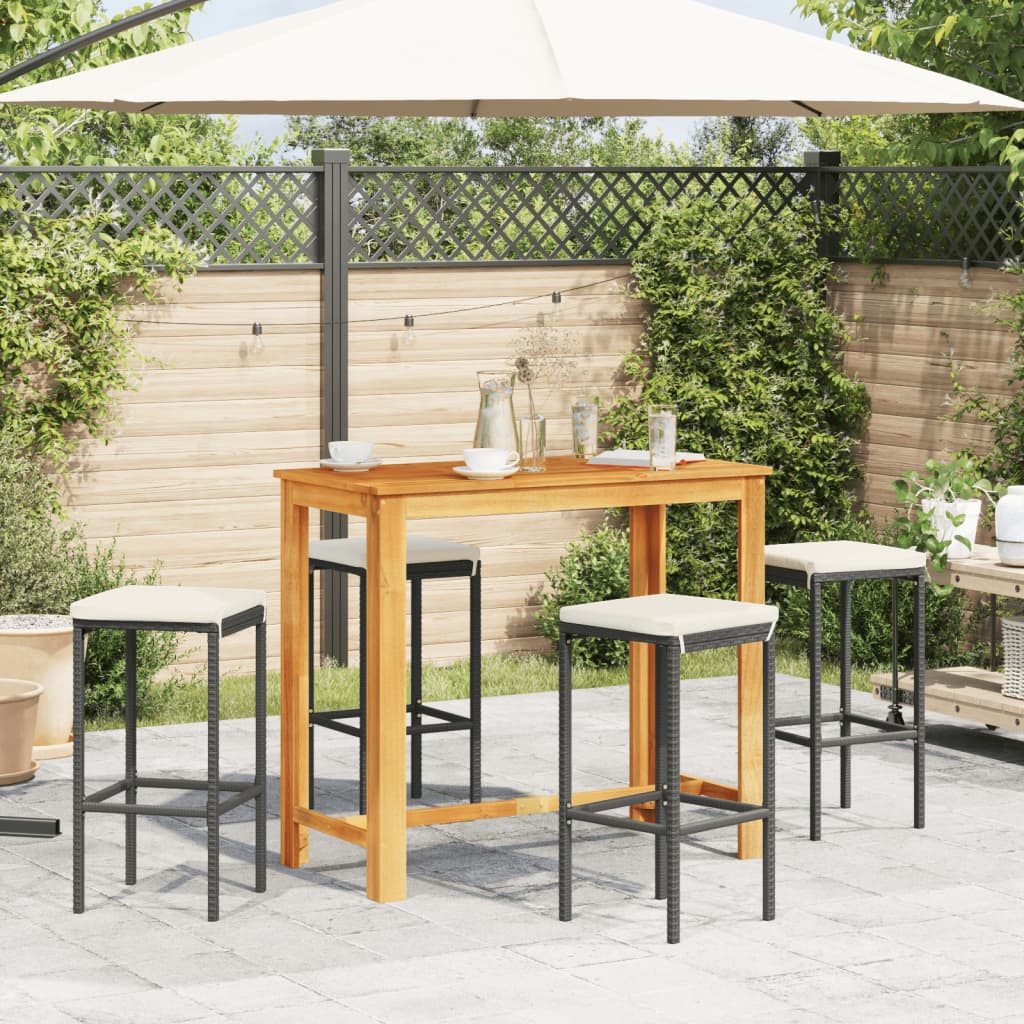 Ensemble de bar de jardin 5 pcs noir bois massif acacia rotin