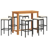 Ensemble de bar de jardin 7 pcs noir bois massif acacia rotin