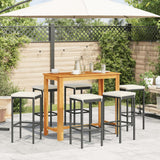 Ensemble de bar de jardin 7 pcs noir bois massif acacia rotin