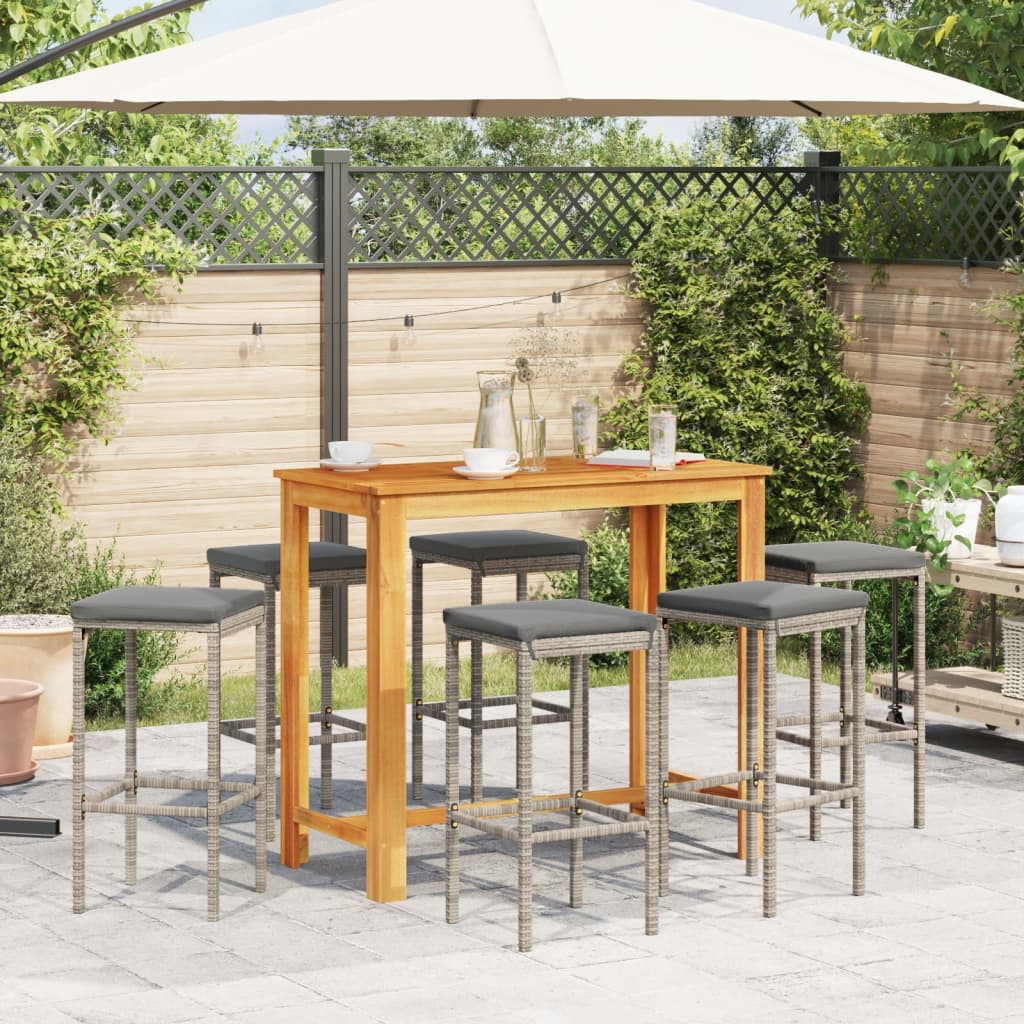 Ensemble de bar de jardin 7 pcs gris bois massif acacia rotin