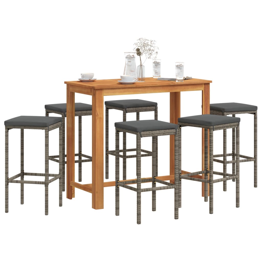 Ensemble de bar de jardin 7 pcs gris bois massif acacia rotin