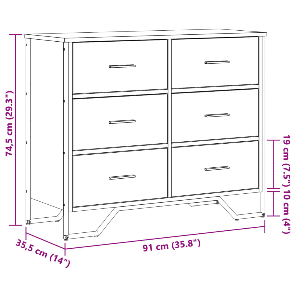 Kommode aus geräucherter Eiche, 91 x 35,5 x 74,5 cm, Holzwerkstoff