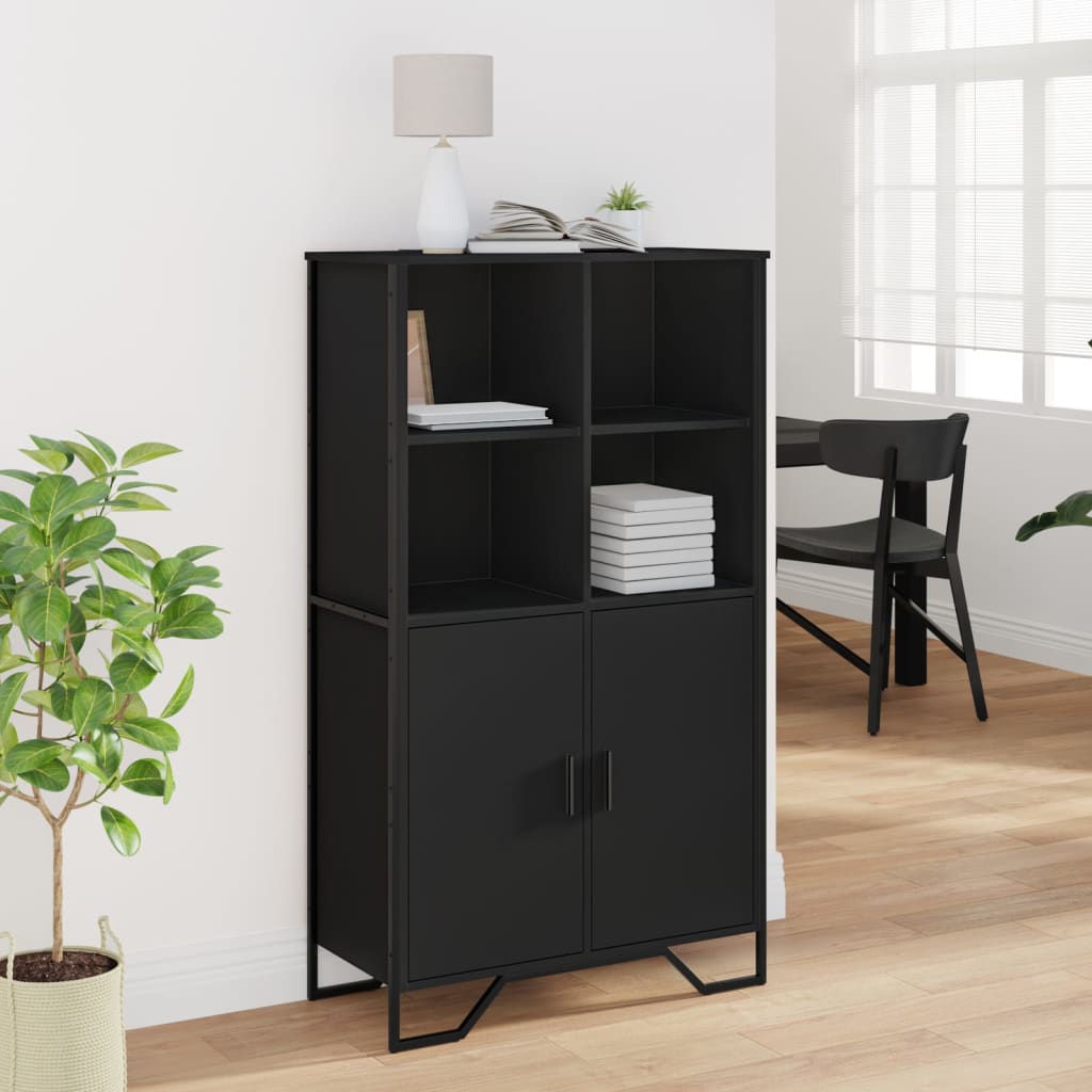 Buffet haut noir 79,5x35,5x137,5 cm bois d'ingénierie