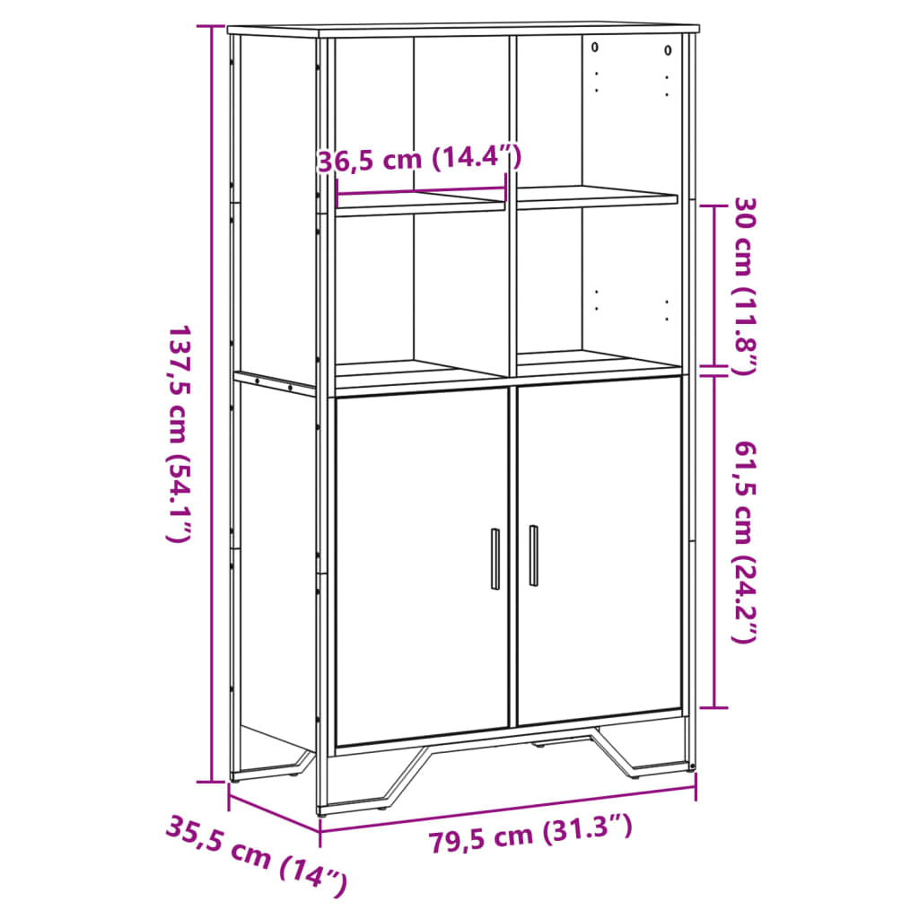 Buffet haut chêne sonoma 79,5x35,5x137,5 cm bois d'ingénierie