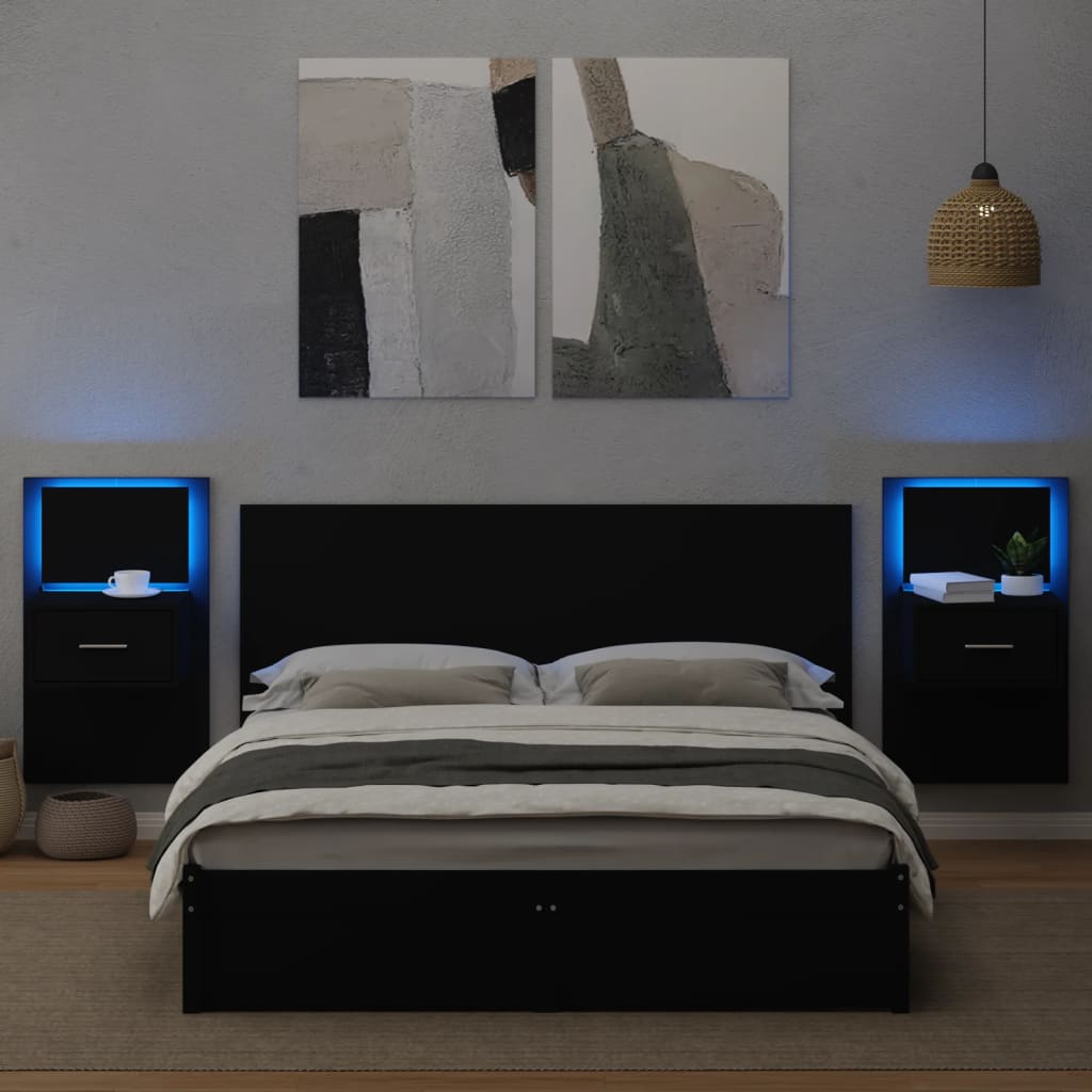 Tête de lit avec armoires noir 160 cm bois d'ingénierie