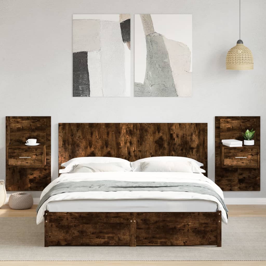 Tête de lit avec armoires chêne fumé 160 cm bois d'ingénierie