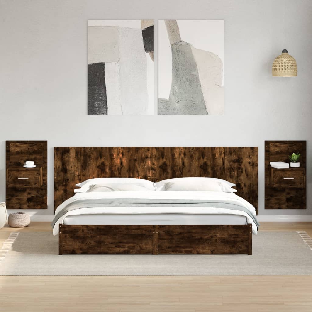 Tête de lit avec armoires chêne fumé 240 cm bois d'ingénierie