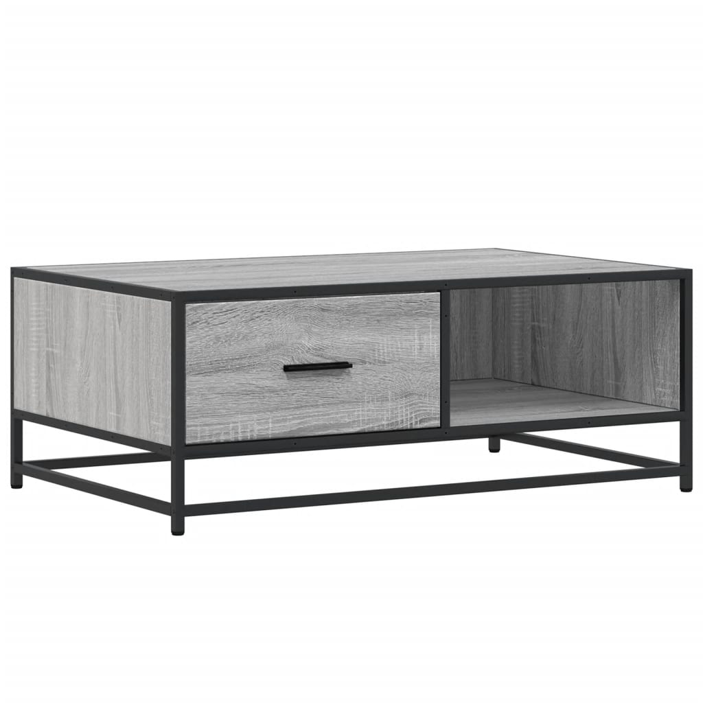 Sonoma grauer Couchtisch 90x57x35 cm aus Holzwerkstoff und Metall