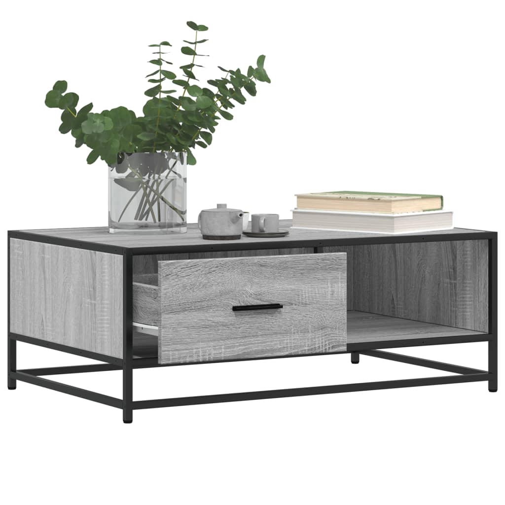 Sonoma grauer Couchtisch 90x57x35 cm aus Holzwerkstoff und Metall