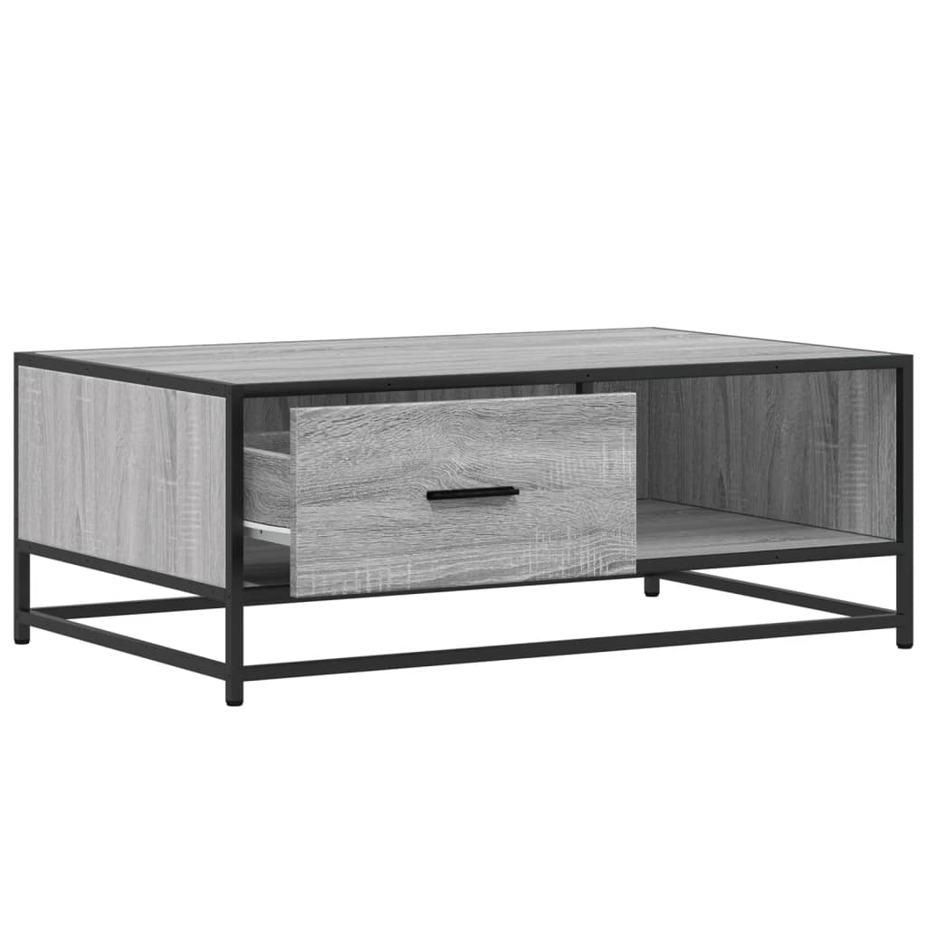 Sonoma grauer Couchtisch 90x57x35 cm aus Holzwerkstoff und Metall