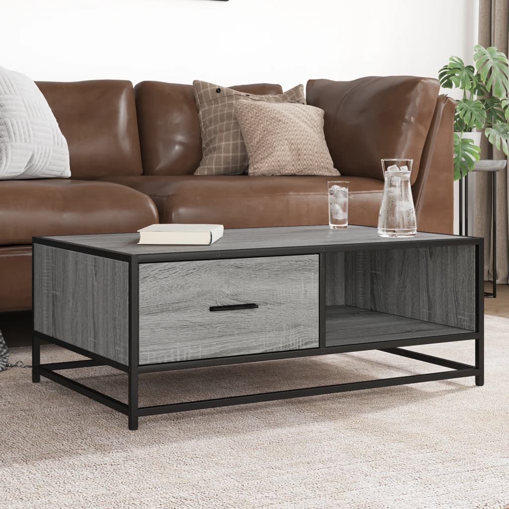 Sonoma grauer Couchtisch 90x57x35 cm aus Holzwerkstoff und Metall