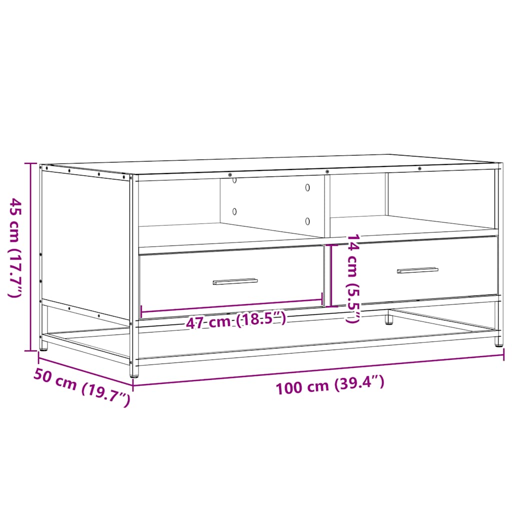 Table basse chêne sonoma 100x50x45cm bois d'ingénierie et métal