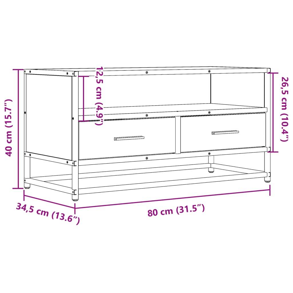 Meuble TV chêne sonoma 80x34,5x40 cm bois d'ingénierie et métal