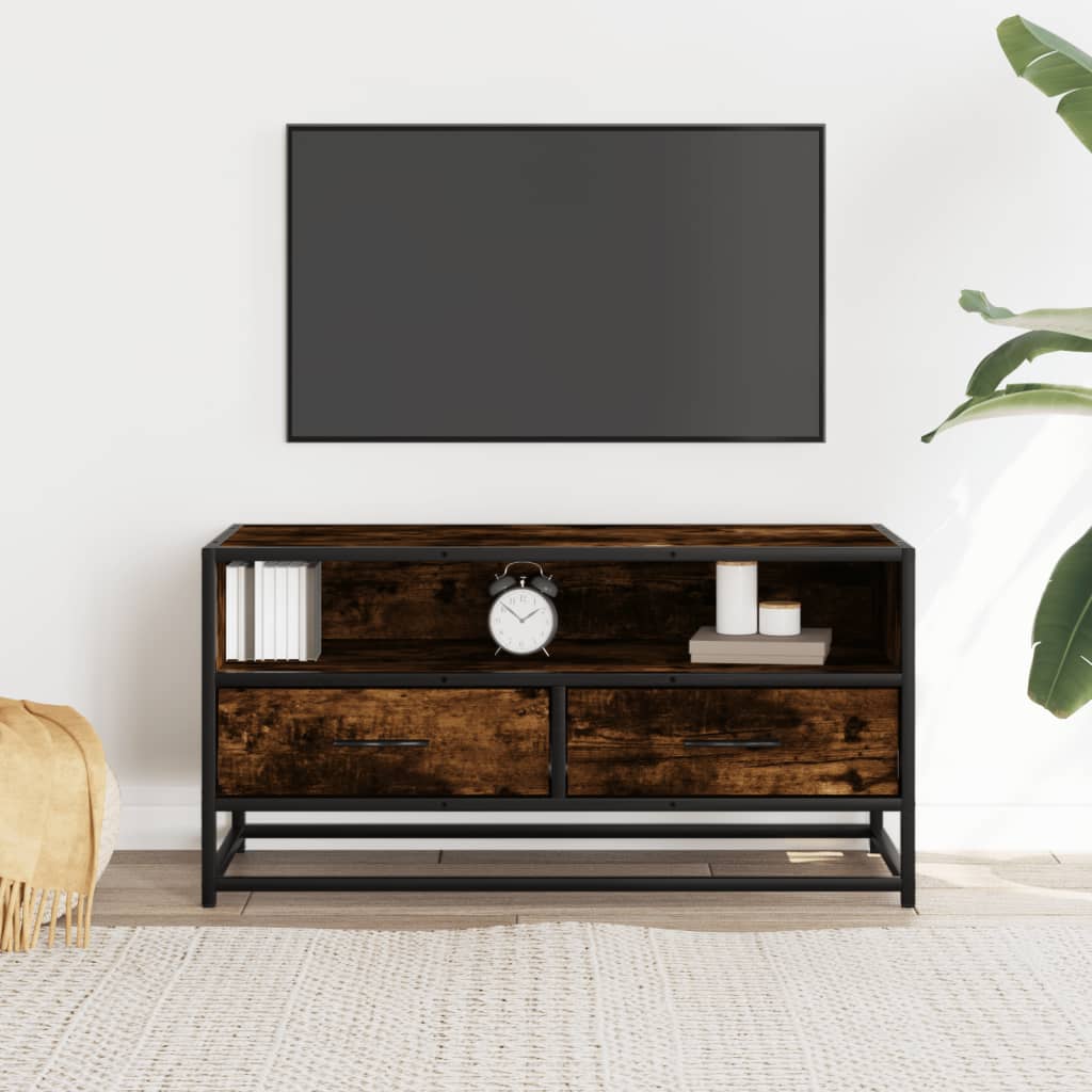 Meuble TV chêne fumé 80x34,5x40 cm bois d'ingénierie et métal