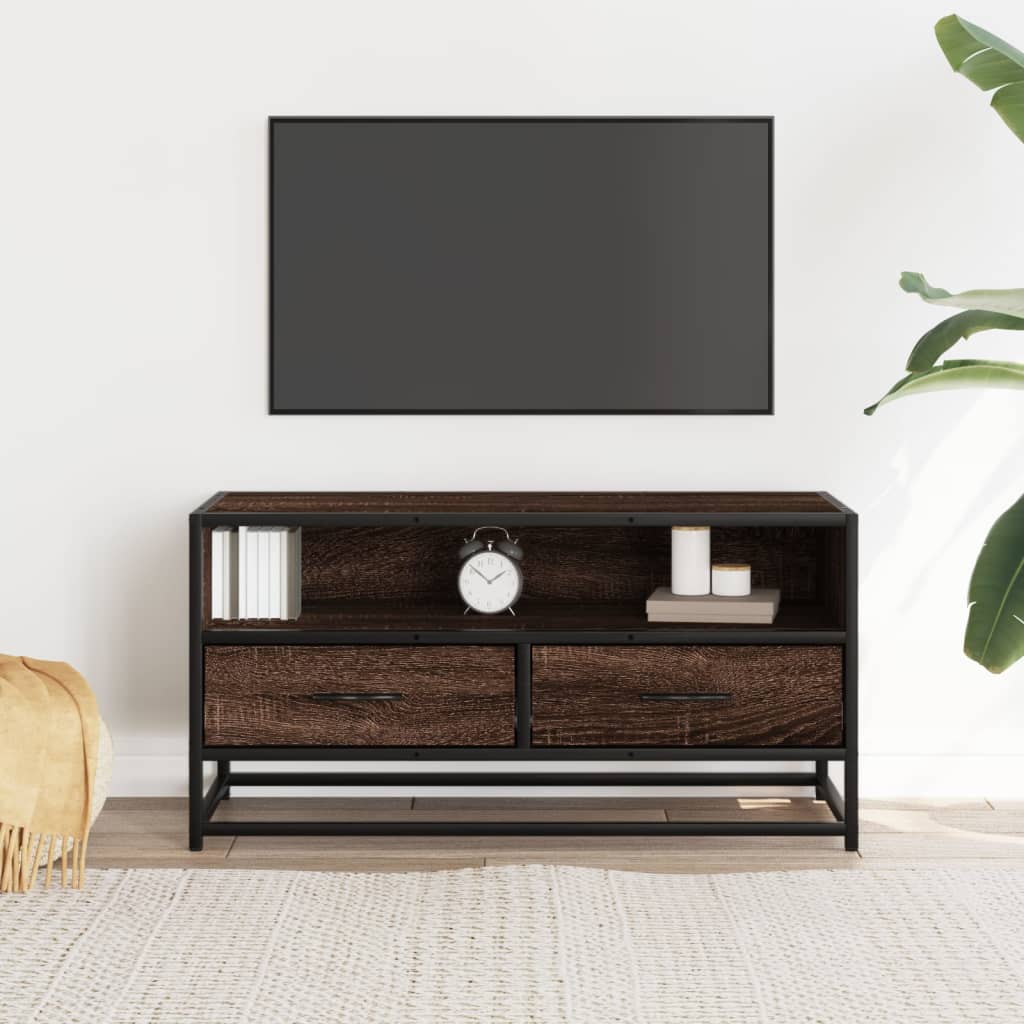 Meuble TV chêne marron 80x34,5x40 cm bois d'ingénierie et métal