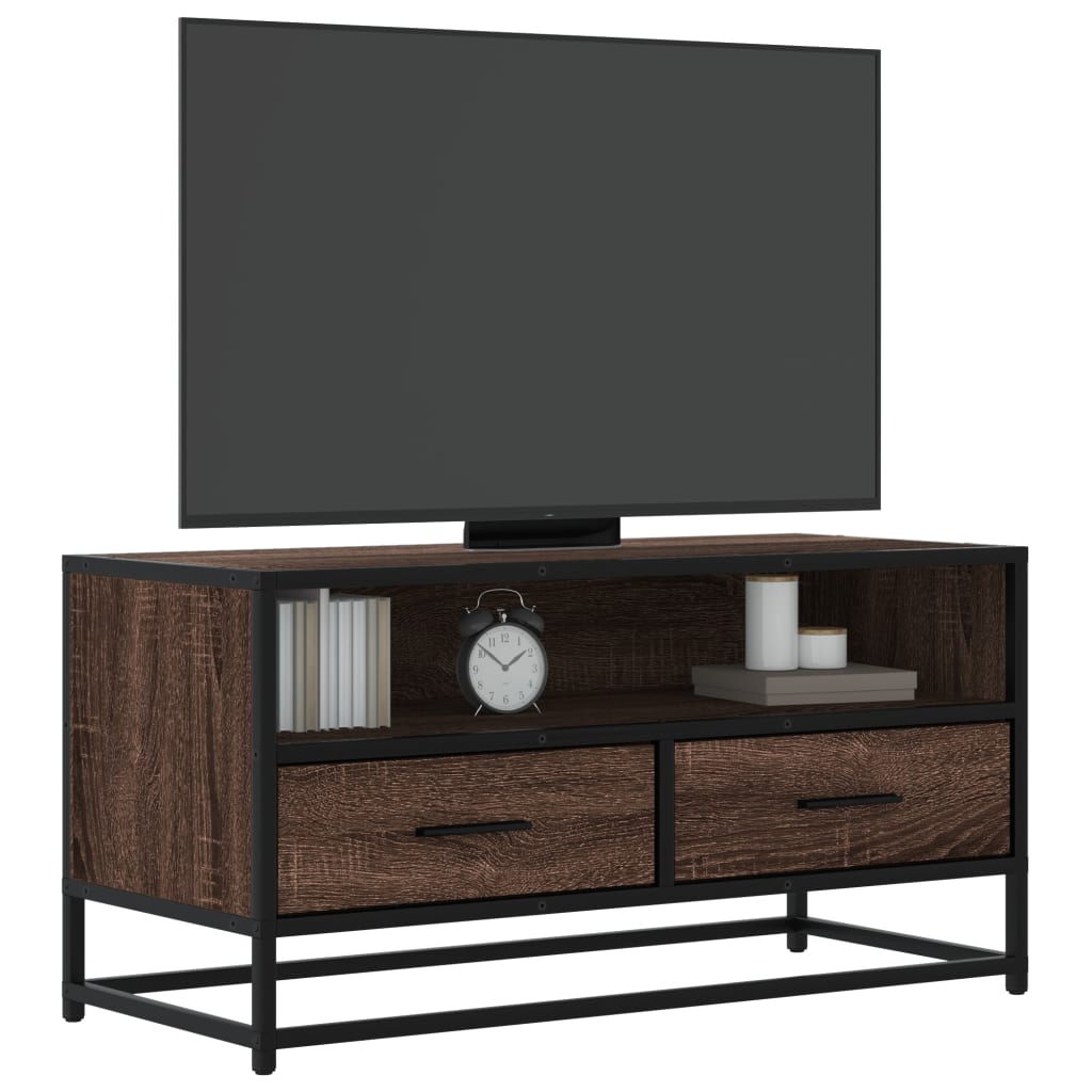 Meuble TV chêne marron 80x34,5x40 cm bois d'ingénierie et métal