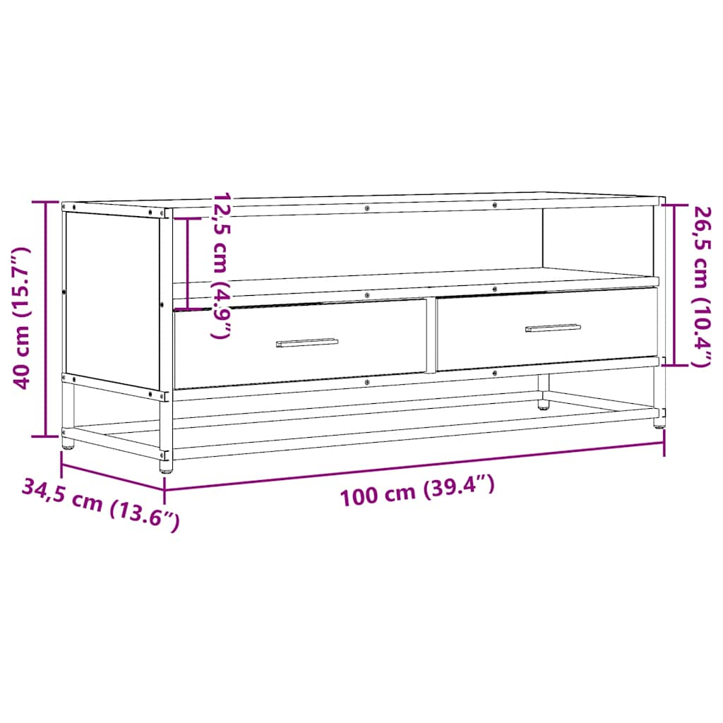 Meuble TV chêne sonoma 100x34,5x40cm bois d'ingénierie et métal