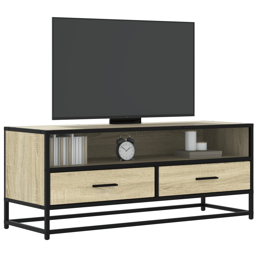 Meuble TV chêne sonoma 100x34,5x40cm bois d'ingénierie et métal