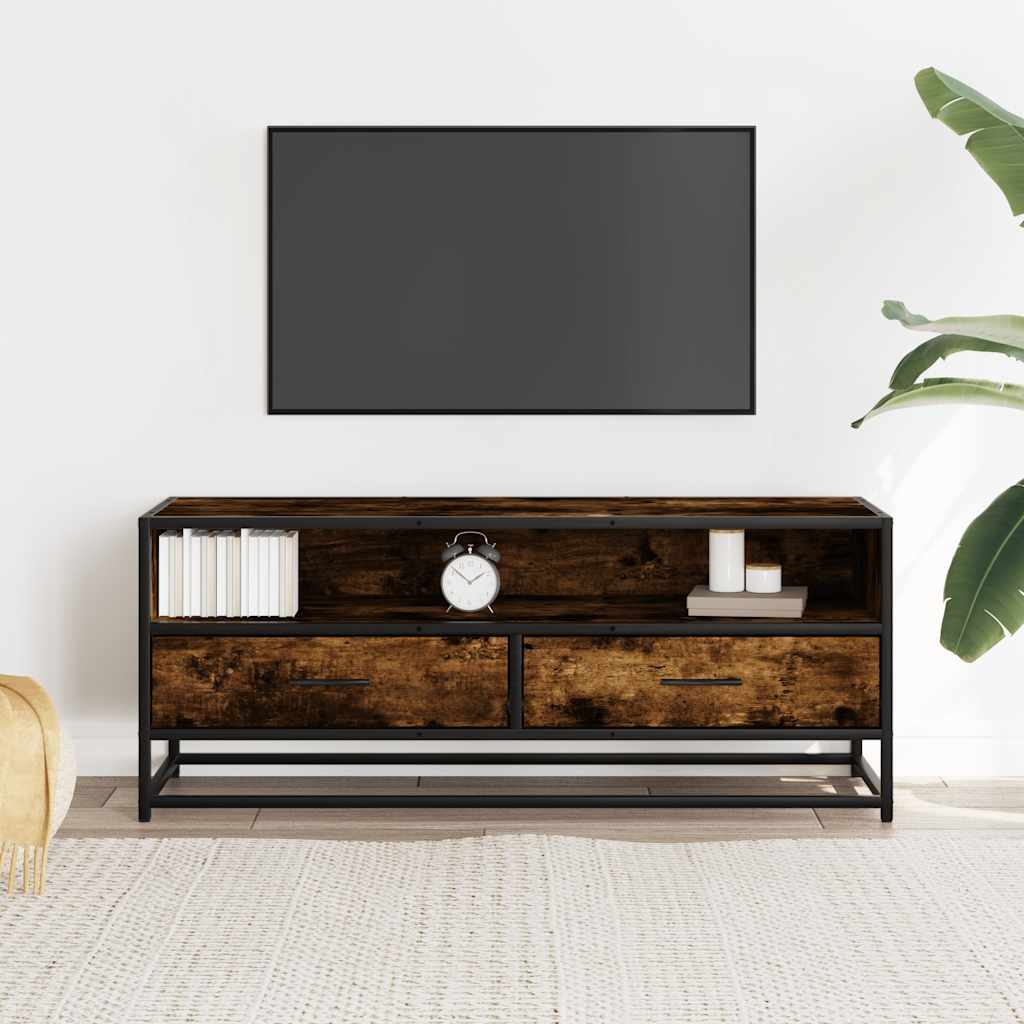 Meuble TV chêne fumé 100x34,5x40 cm bois d'ingénierie et métal