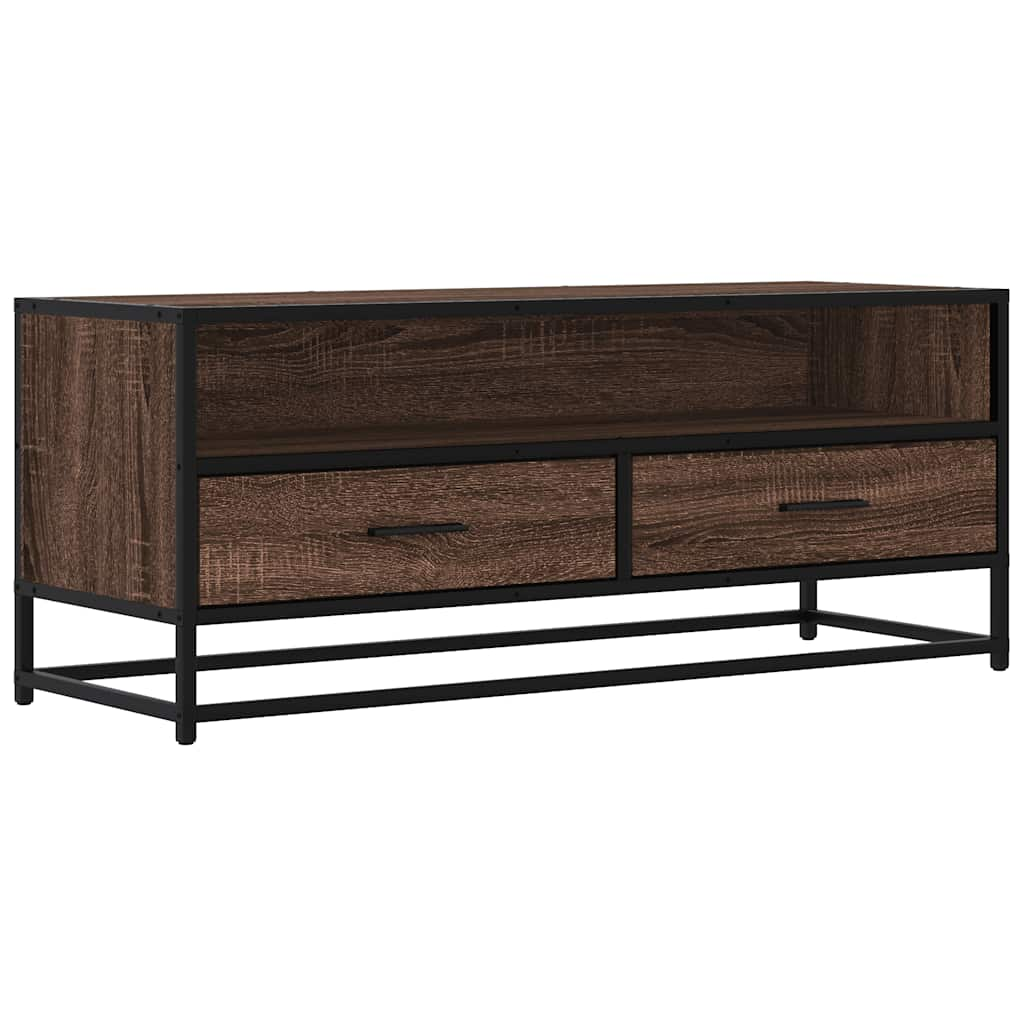 Meuble TV chêne marron 100x34,5x40cm bois d'ingénierie et métal