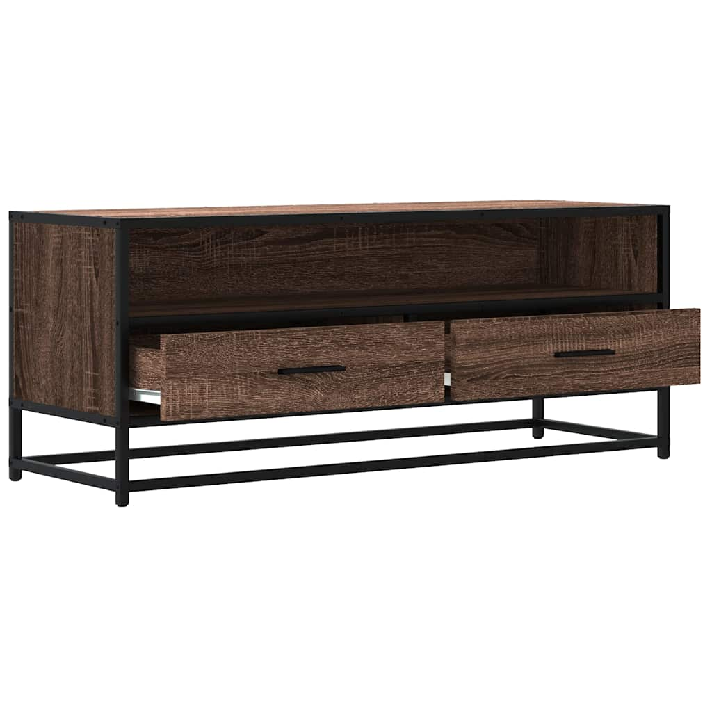 Meuble TV chêne marron 100x34,5x40cm bois d'ingénierie et métal