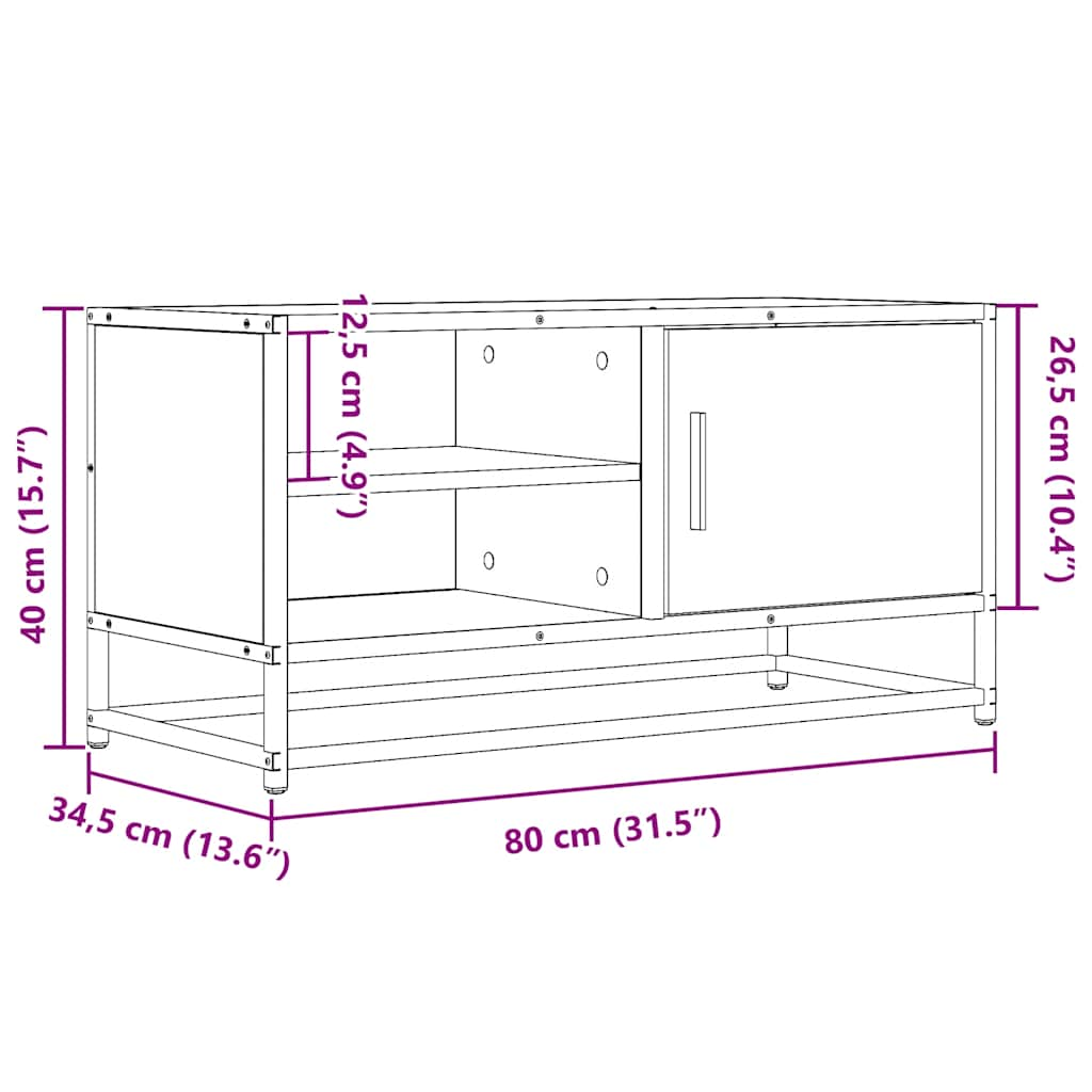 Meuble TV chêne sonoma 80x34,5x40 cm bois d'ingénierie et métal