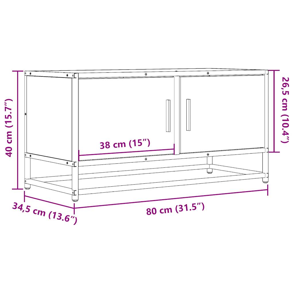 Meuble TV chêne sonoma 80x34,5x40 cm bois d'ingénierie et métal