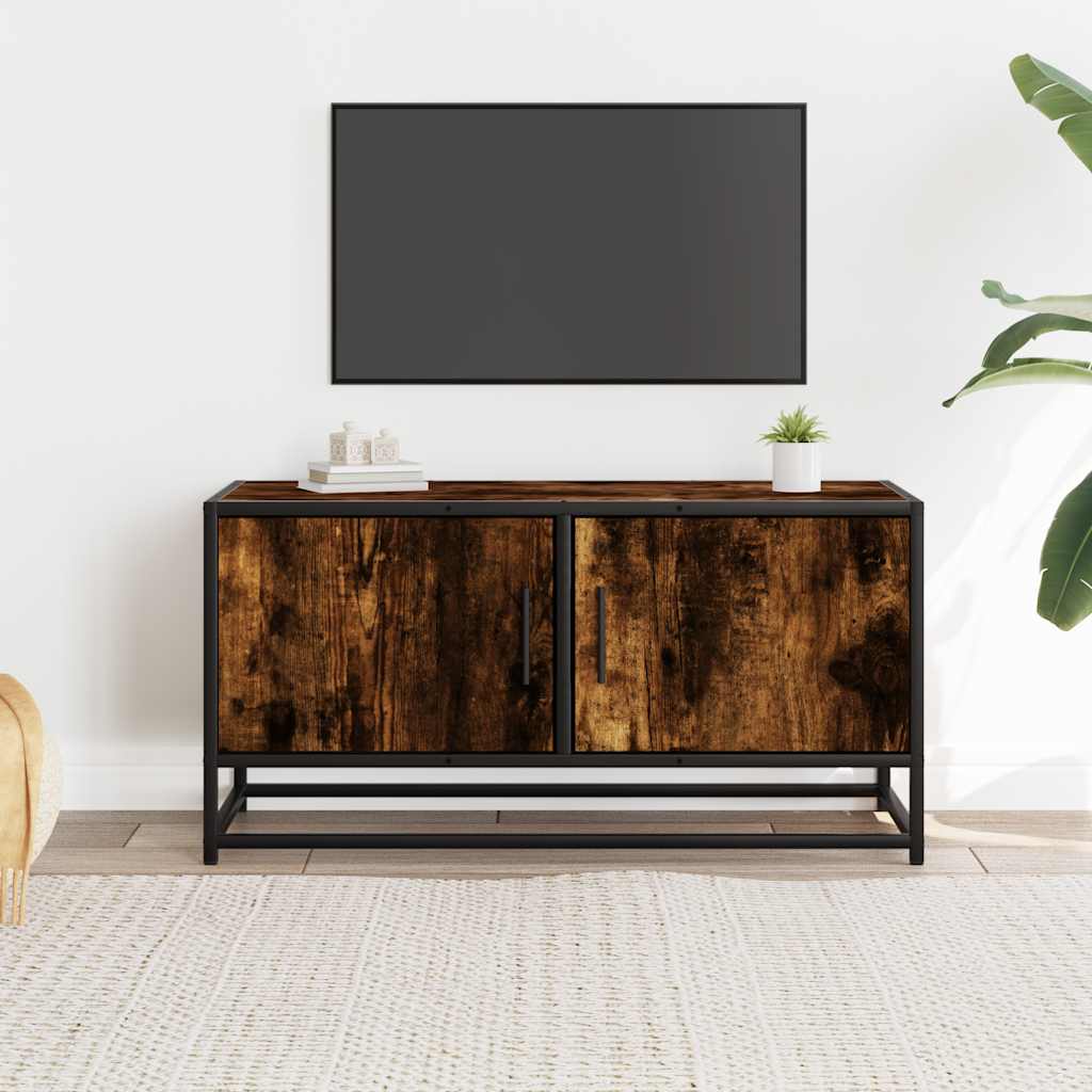 Meuble TV chêne fumé 80x34,5x40 cm bois d'ingénierie et métal