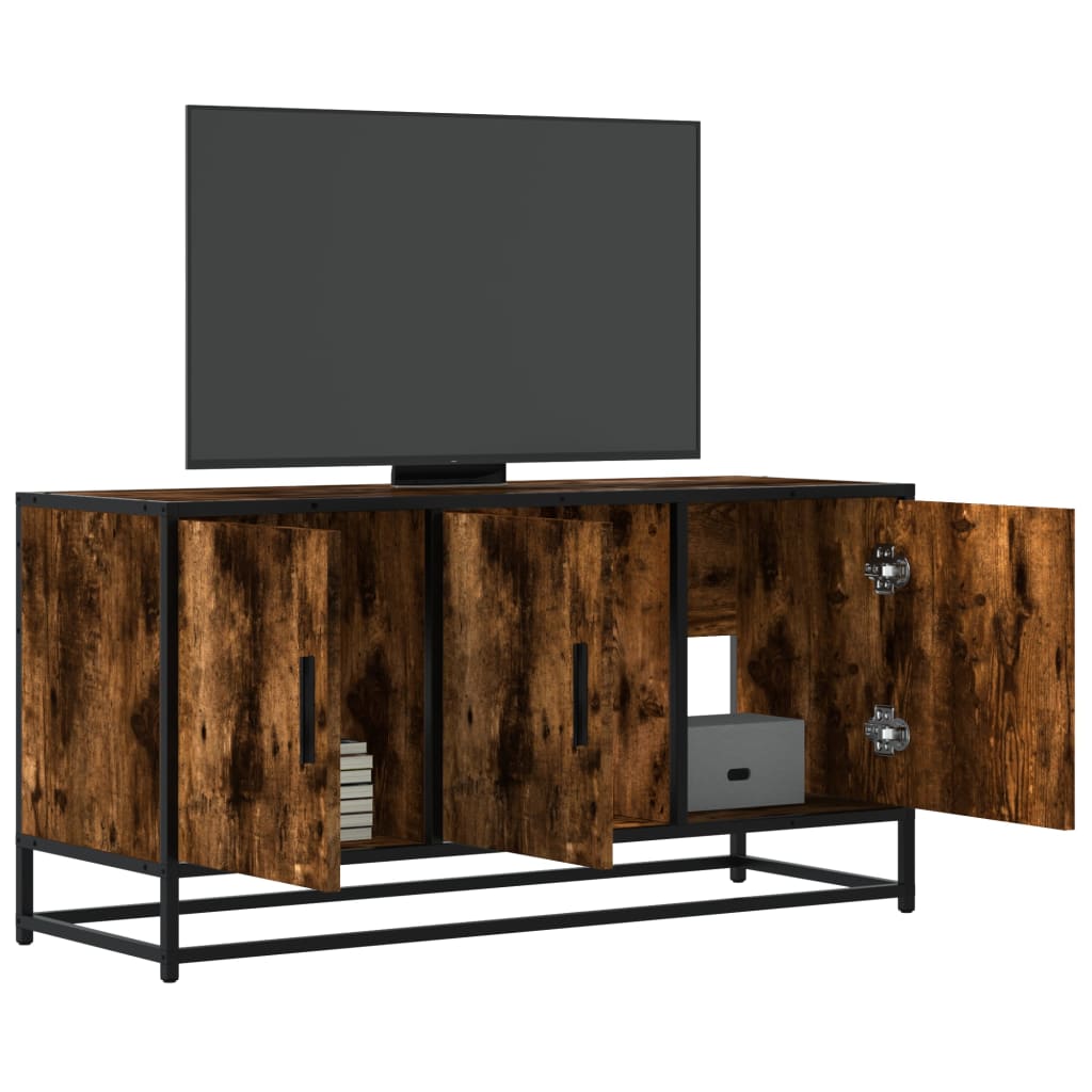 Meuble TV chêne fumé 100x35x50 cm bois d'ingénierie et métal