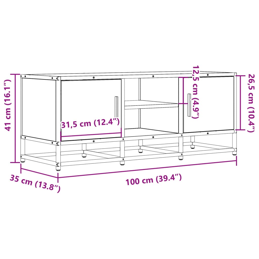 Meuble TV noir 100x35x41 cm bois d'ingénierie et métal