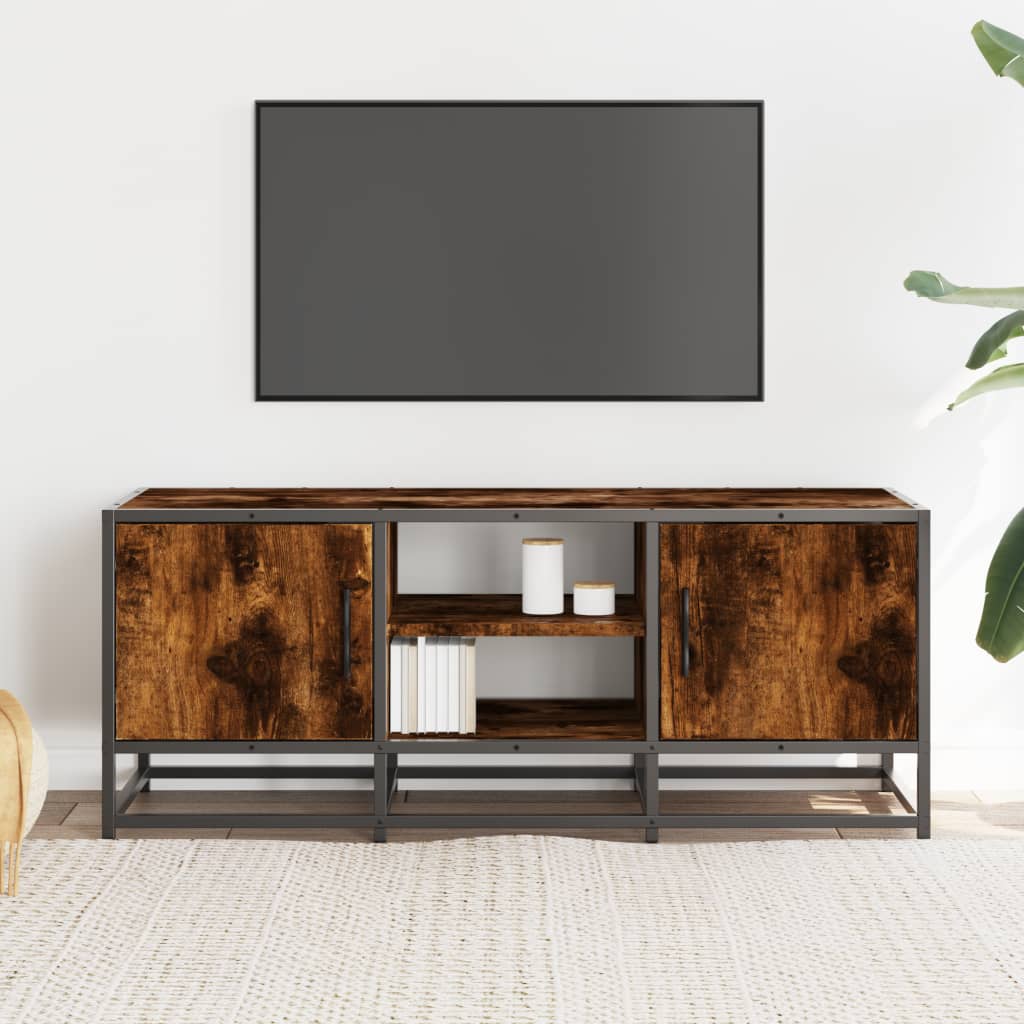 Meuble TV chêne fumé 100x35x41 cm bois d'ingénierie et métal