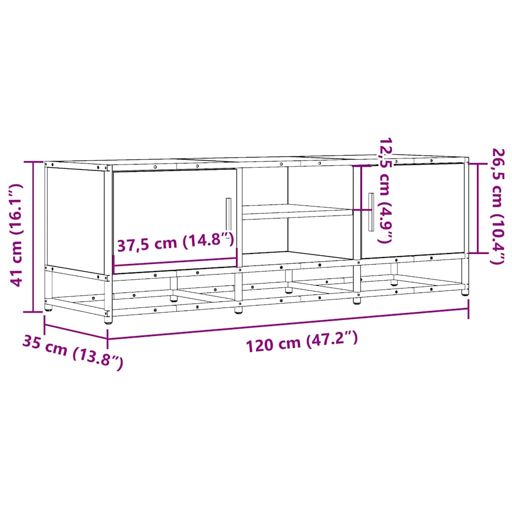 Meuble TV chêne sonoma 120x35x41 cm bois d'ingénierie et métal