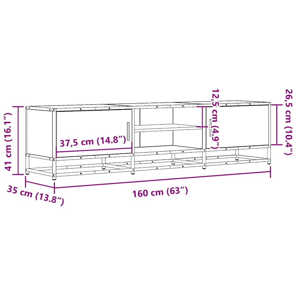 Meuble TV chêne sonoma 160x35x41 cm bois d'ingénierie et métal