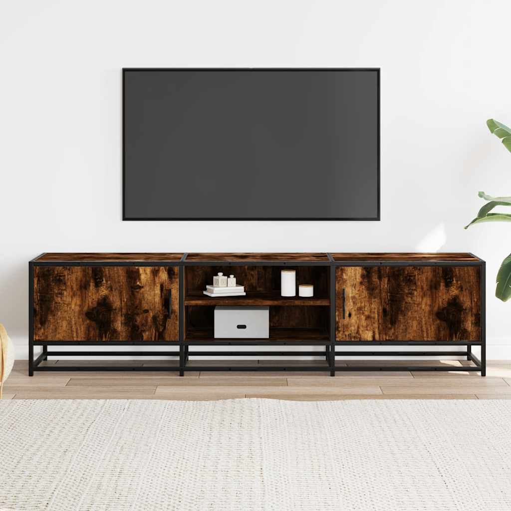 Meuble TV chêne fumé 160x35x41 cm bois d'ingénierie et métal