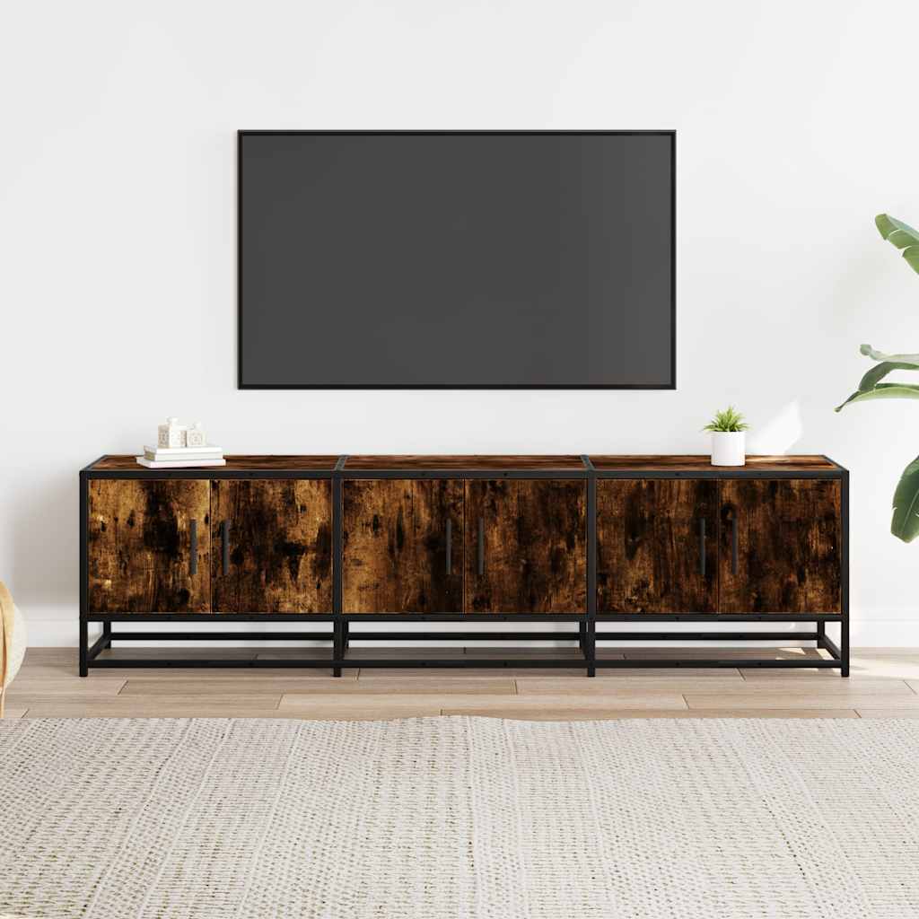 Meuble TV chêne fumé 150x35x41 cm bois d'ingénierie et métal