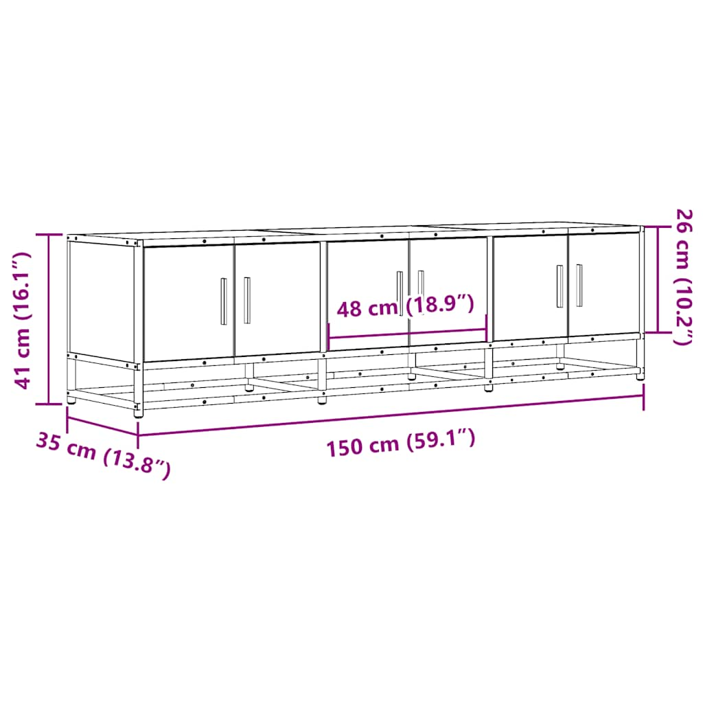 Meuble TV chêne fumé 150x35x41 cm bois d'ingénierie et métal