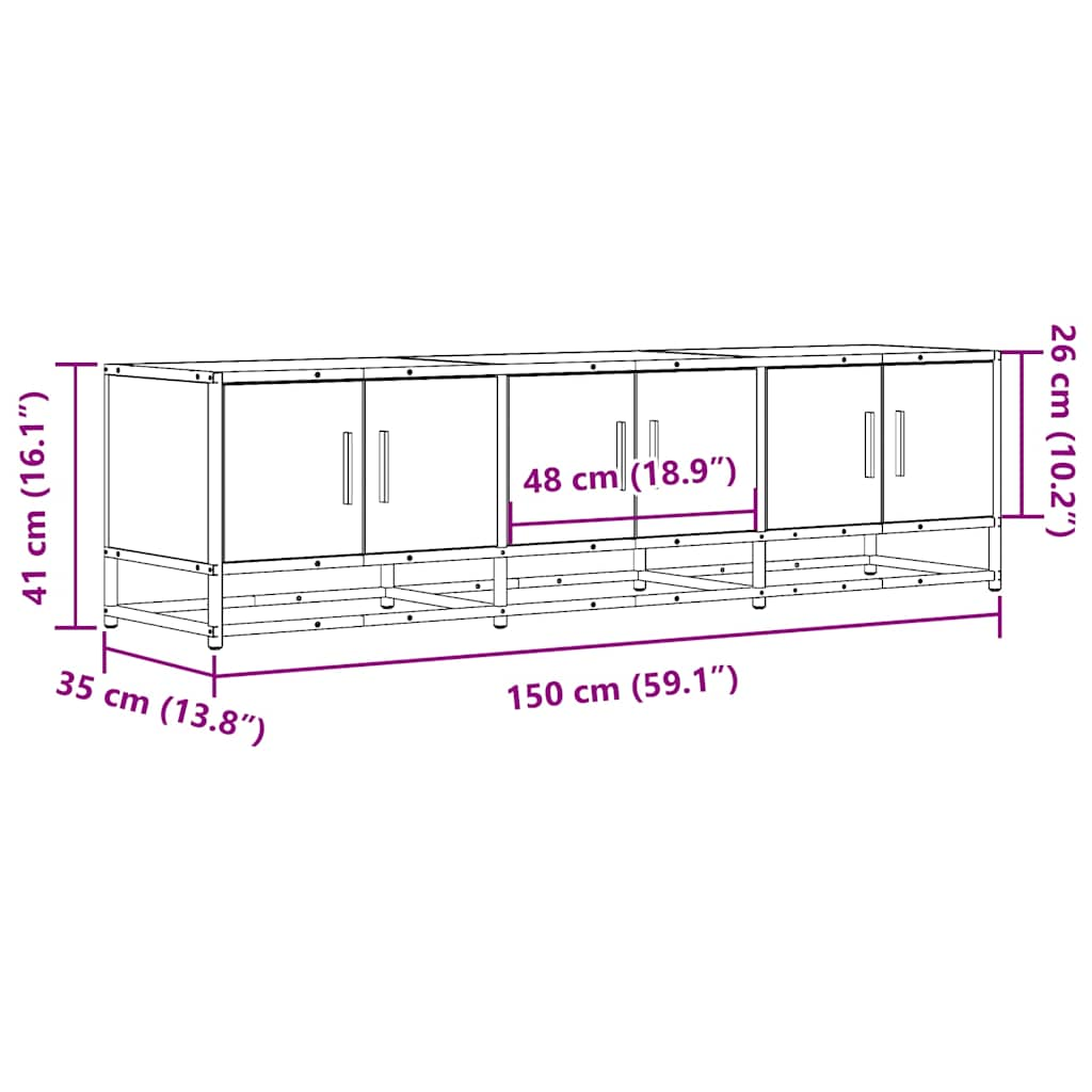 Meuble TV chêne marron 150x35x41 cm bois d'ingénierie et métal