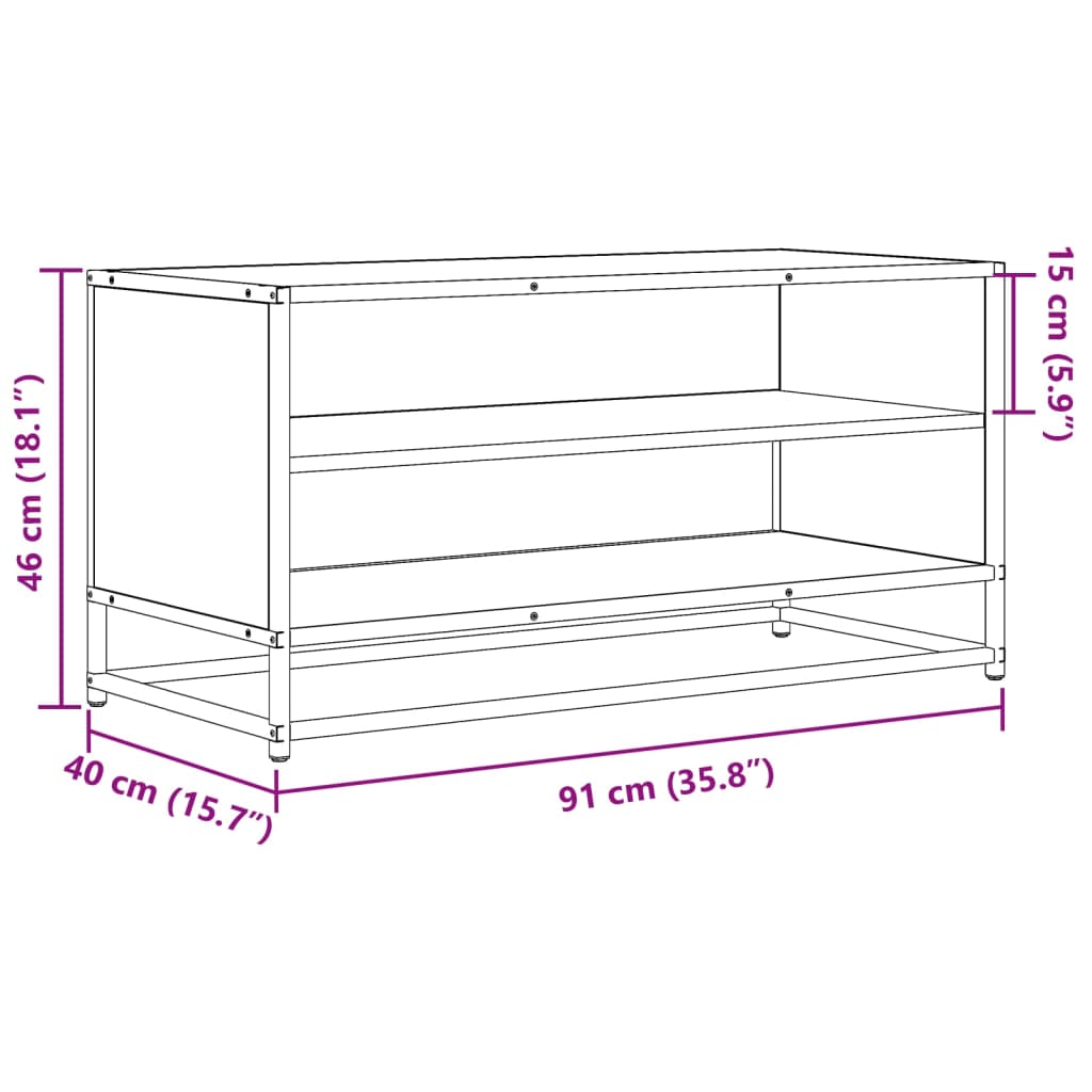 Meuble TV chêne sonoma 91x40x46 cm bois d'ingénierie et métal