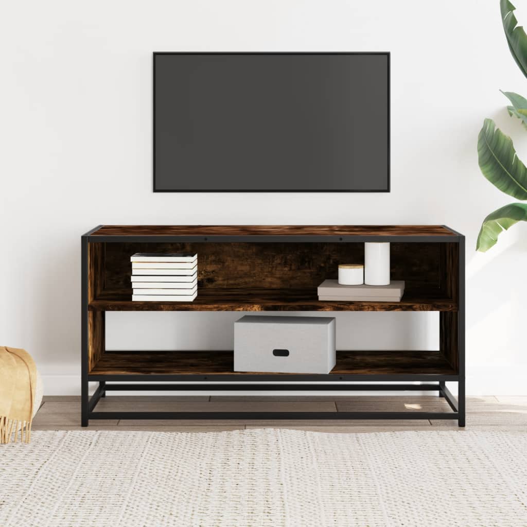 Meuble TV chêne fumé 91x40x46 cm bois d'ingénierie et métal