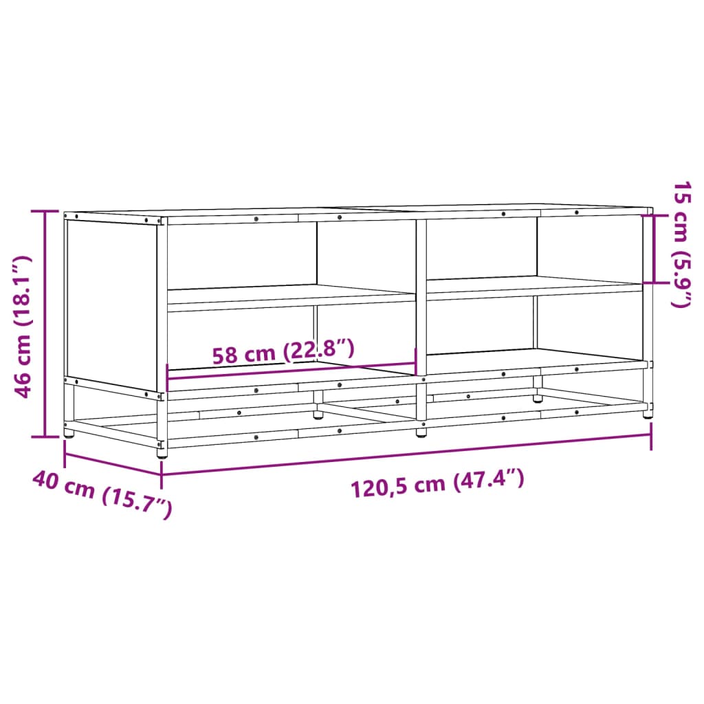 Meuble TV chêne sonoma 120,5x40x46cm bois d'ingénierie et métal