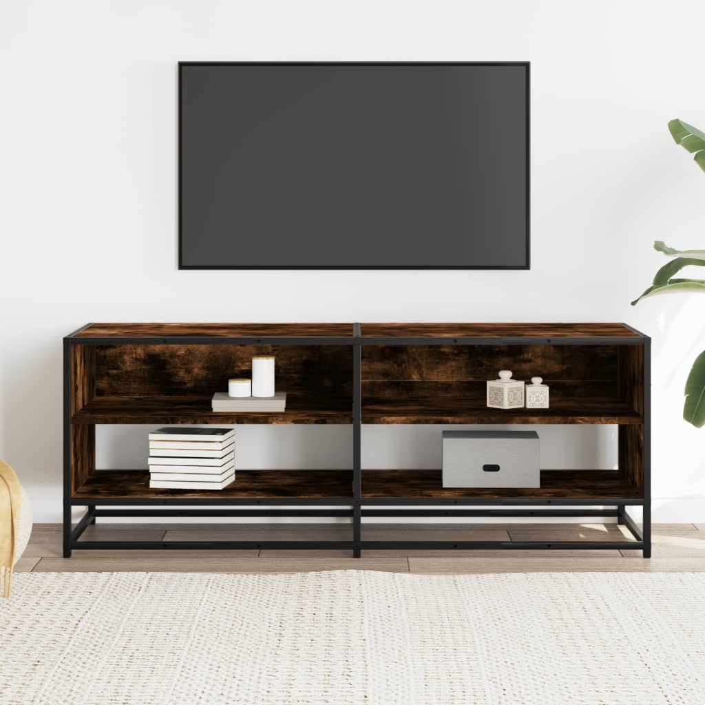 Meuble TV chêne fumé 120,5x40x46 cm bois d'ingénierie et métal