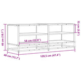 Meuble TV chêne fumé 120,5x40x46 cm bois d'ingénierie et métal